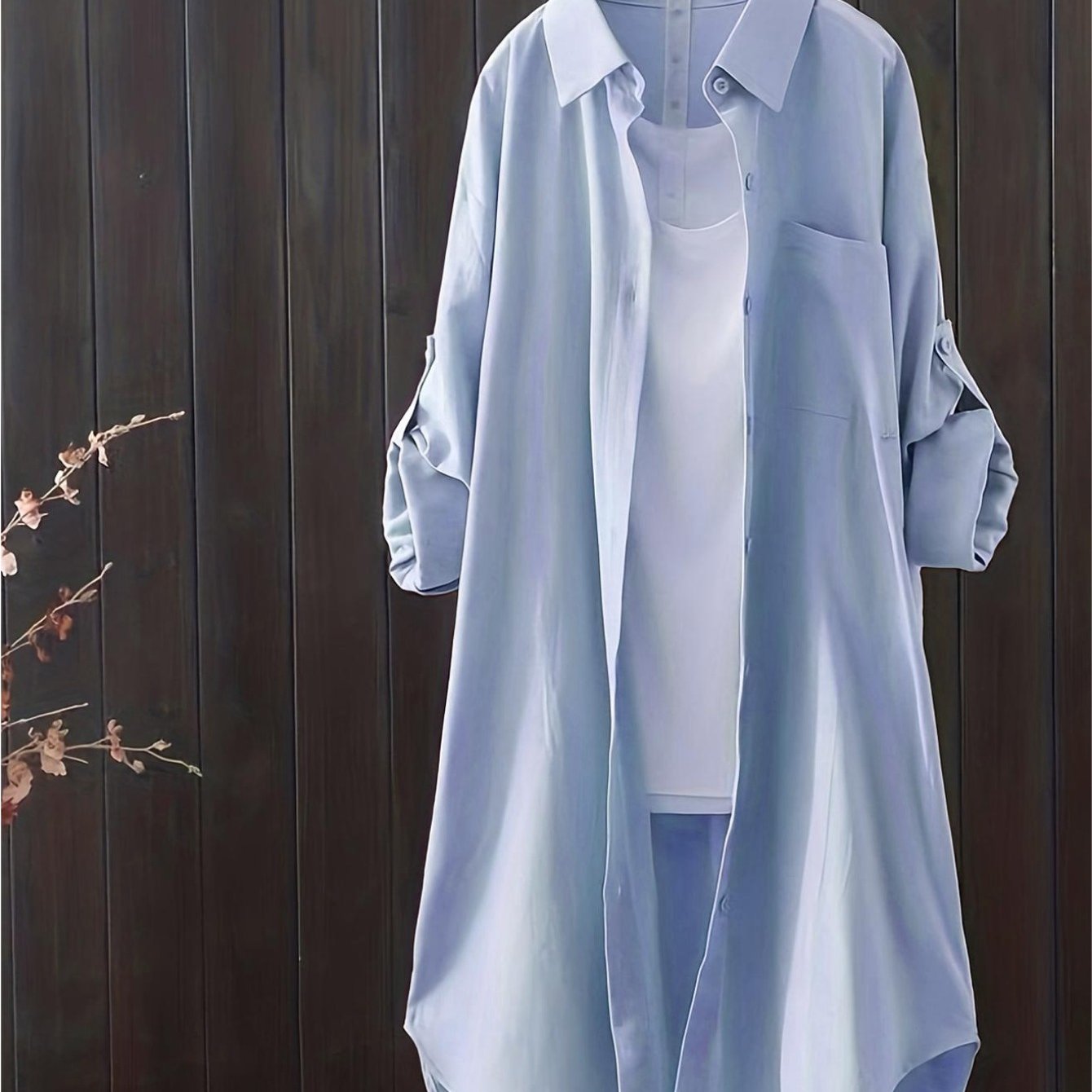 Блузка женская большого размера из полиэстера однотонная с пуговицами, воротником-отложным и рукавами