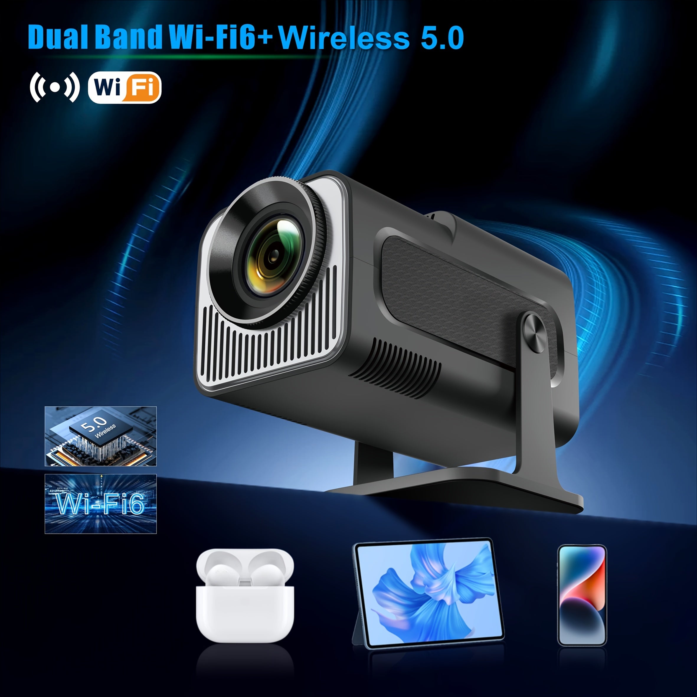 Mini Portable LCD Smart Projector 4K Support, 200 ANSI Lumens, HDMI USB