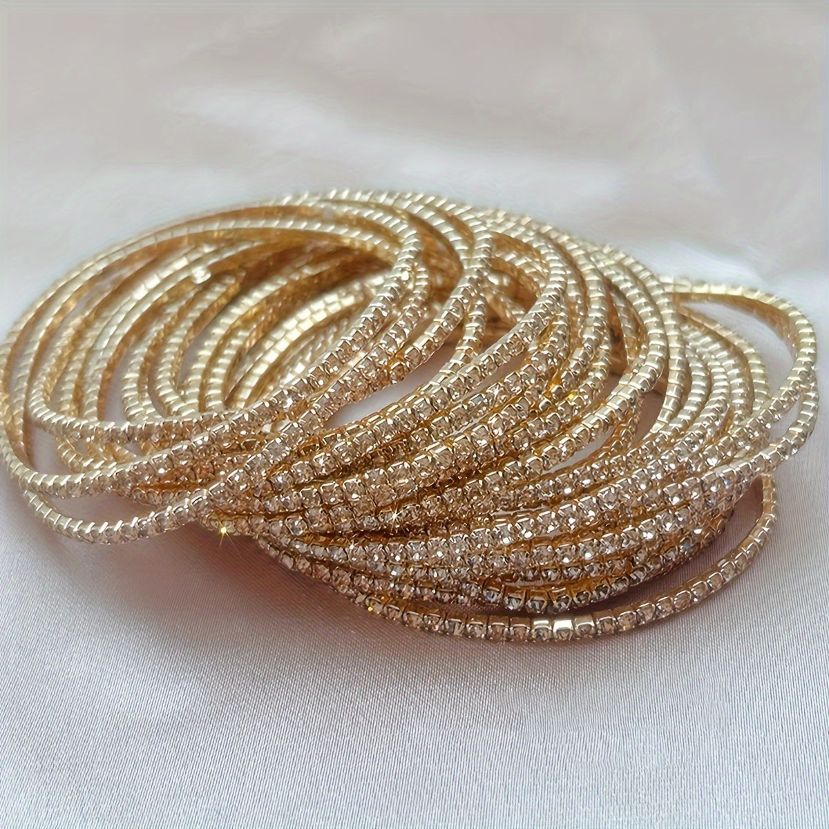 Women's Rhinestone Tennis Bracelets Set 12-Piece Elastic Bangle for Daily Wear