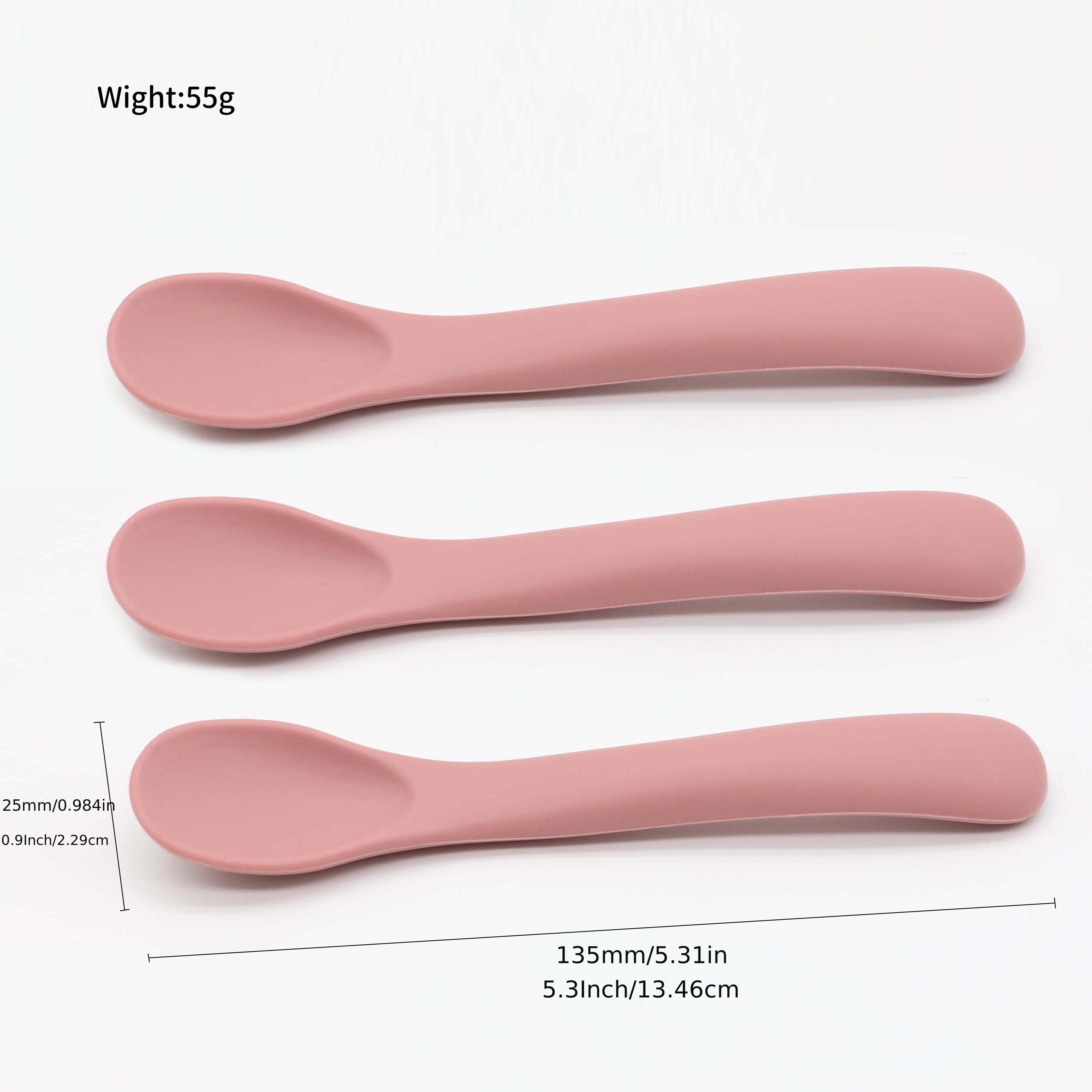 Juego de 3 cucharas de silicona para alimentar bebés para infantes y niños pequeños, punta suave, aptas para lavavajillas