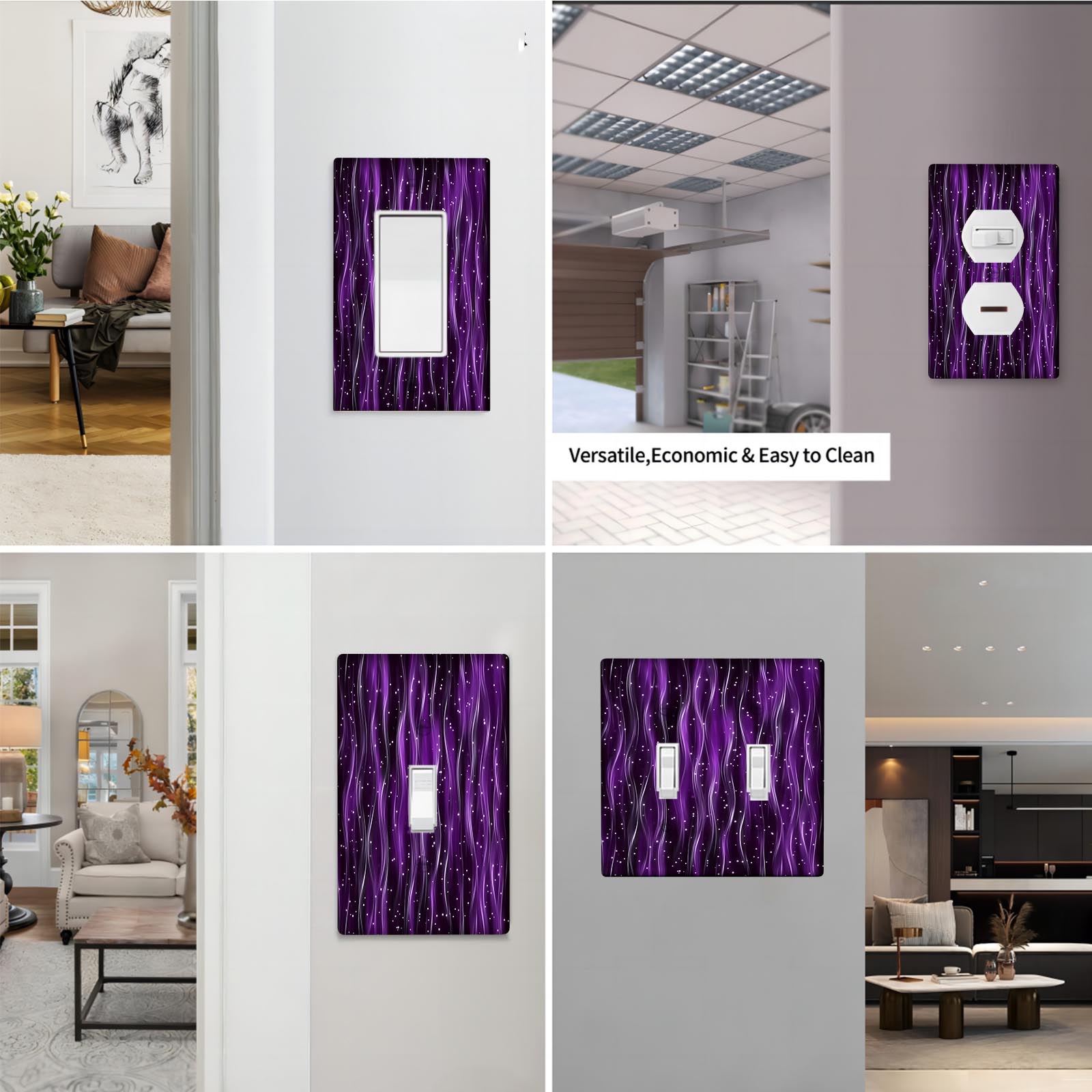 Polycarbonate Light Switch Cover with Sparkling Purple Pattern for Home or Office