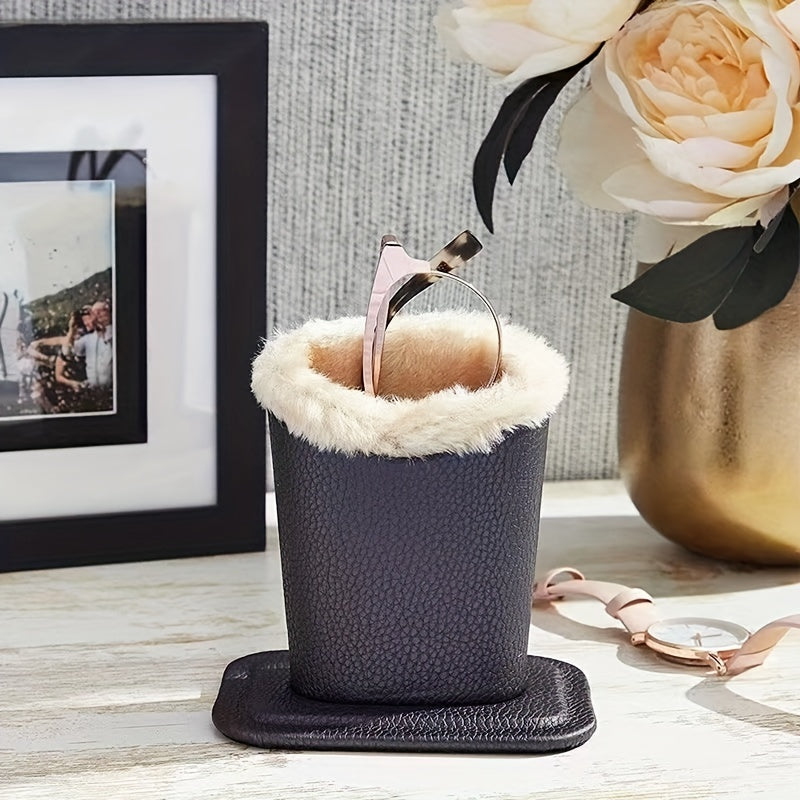 Glasses Holder with Plush Lining and Leather Exterior for Desk or Nightstand