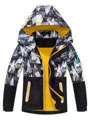 Детский дождевик для мальчиков с съемным капюшоном, флисовая подкладка, цветной блок, водонепроницаемый, ветровка