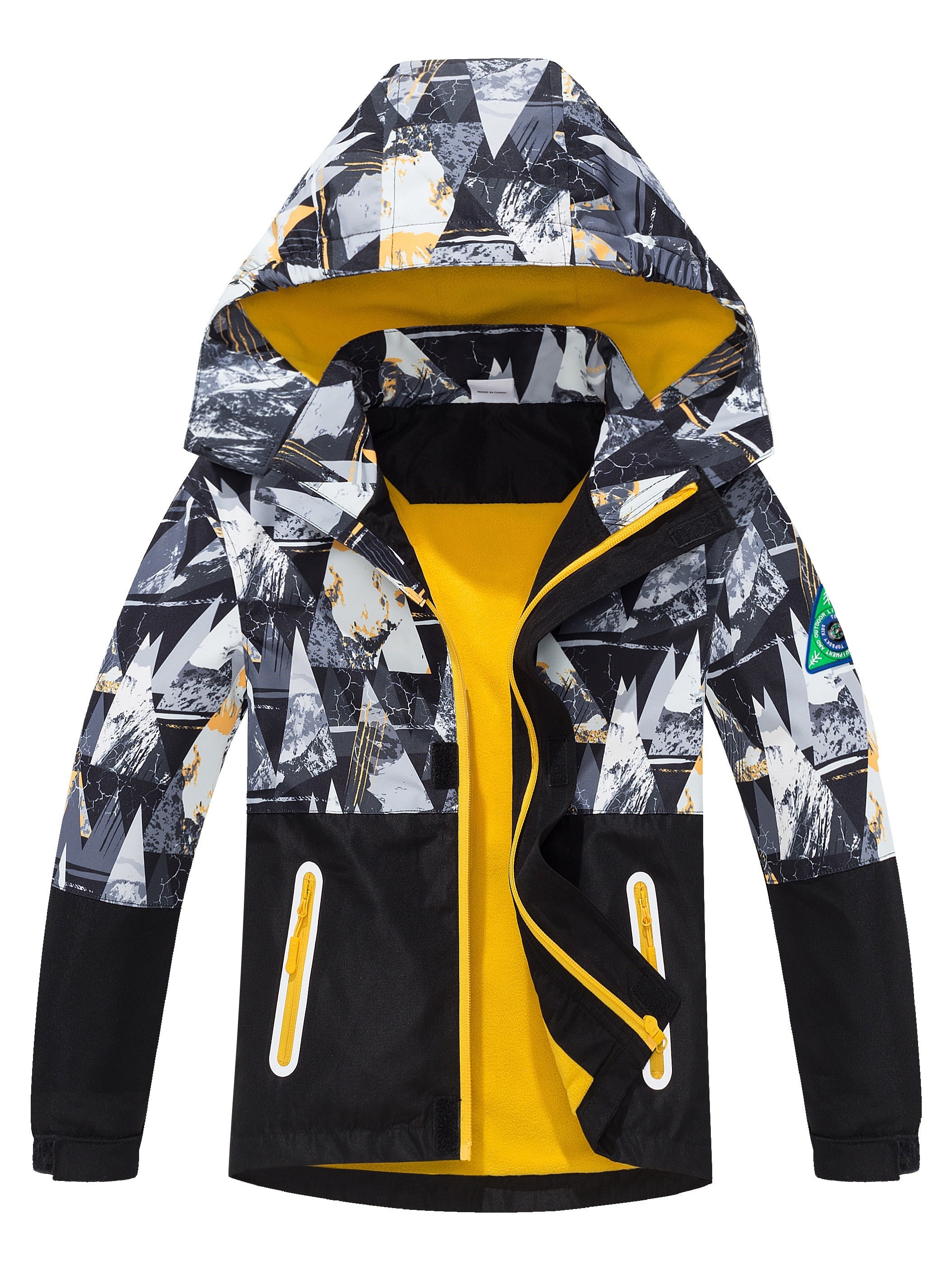 Детский дождевик для мальчиков с съемным капюшоном, флисовая подкладка, цветной блок, водонепроницаемый, ветровка