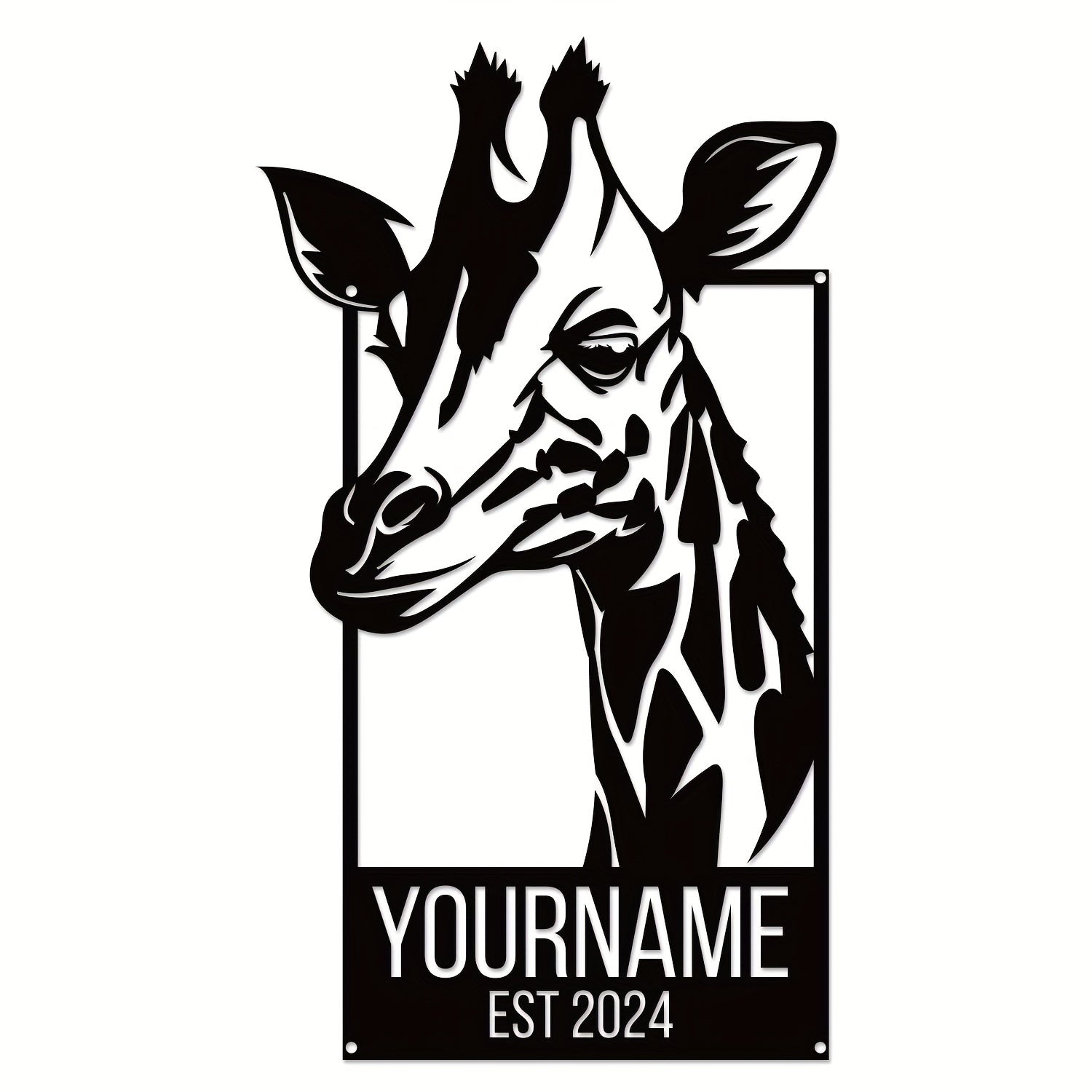 Personalized Giraffe Metal Wall Art Sign Black Indoor Decor Plaque for Adults Teens