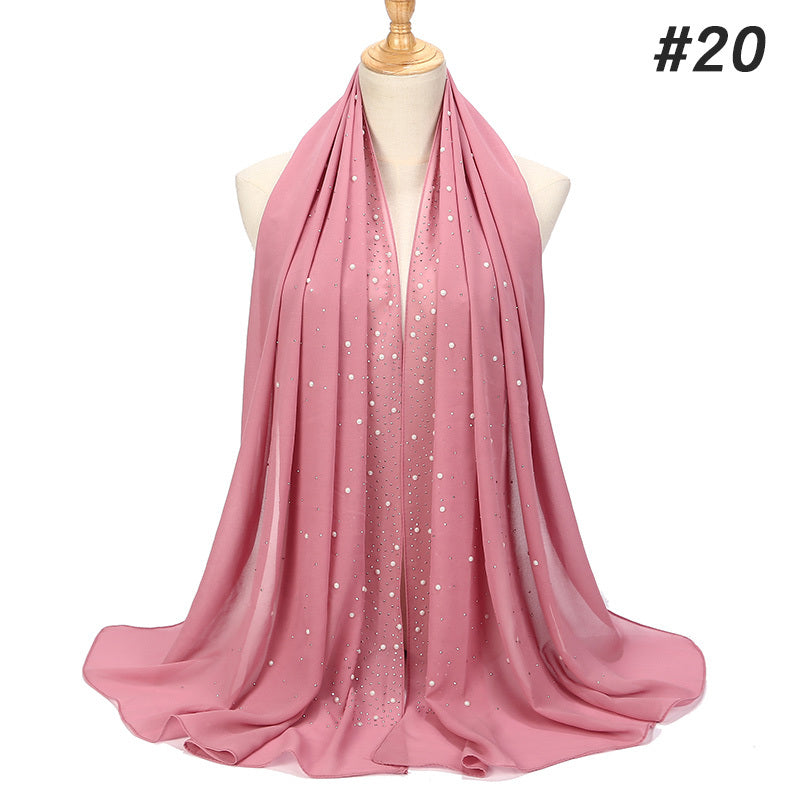 Women’s Shimmery Faux Diamond Chiffon Scarf Bubble Shawl Solid Color Breathable Sun Protection