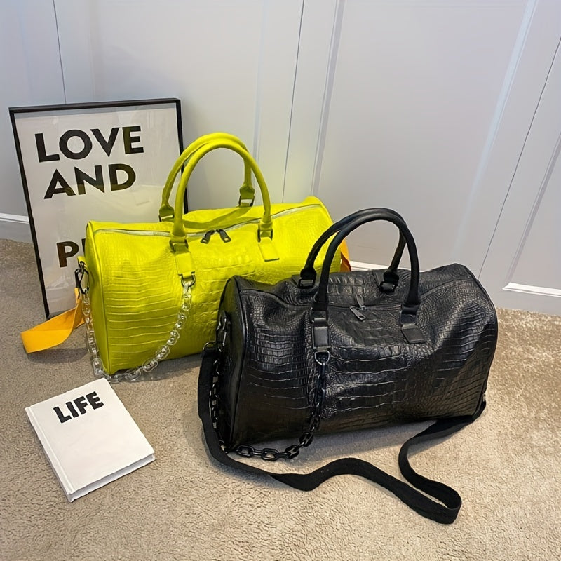 Crocodile Embossed Sports Bag Large Capacity Lightweight Duffle with Shoulder Strap