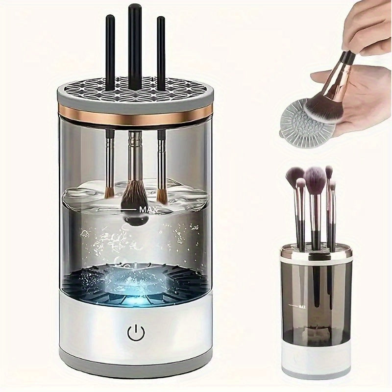 USB-Powered Makeup Brush Cleaner and Storage Box Automatic Wash Dry System with Transparent Lid
