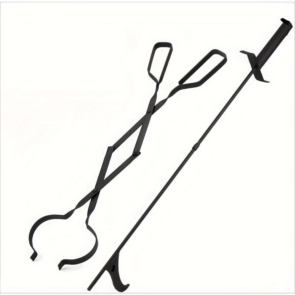 Collapsible Fireplace Poker Set 2 Pieces Rustproof Black Indoor Outdoor Use