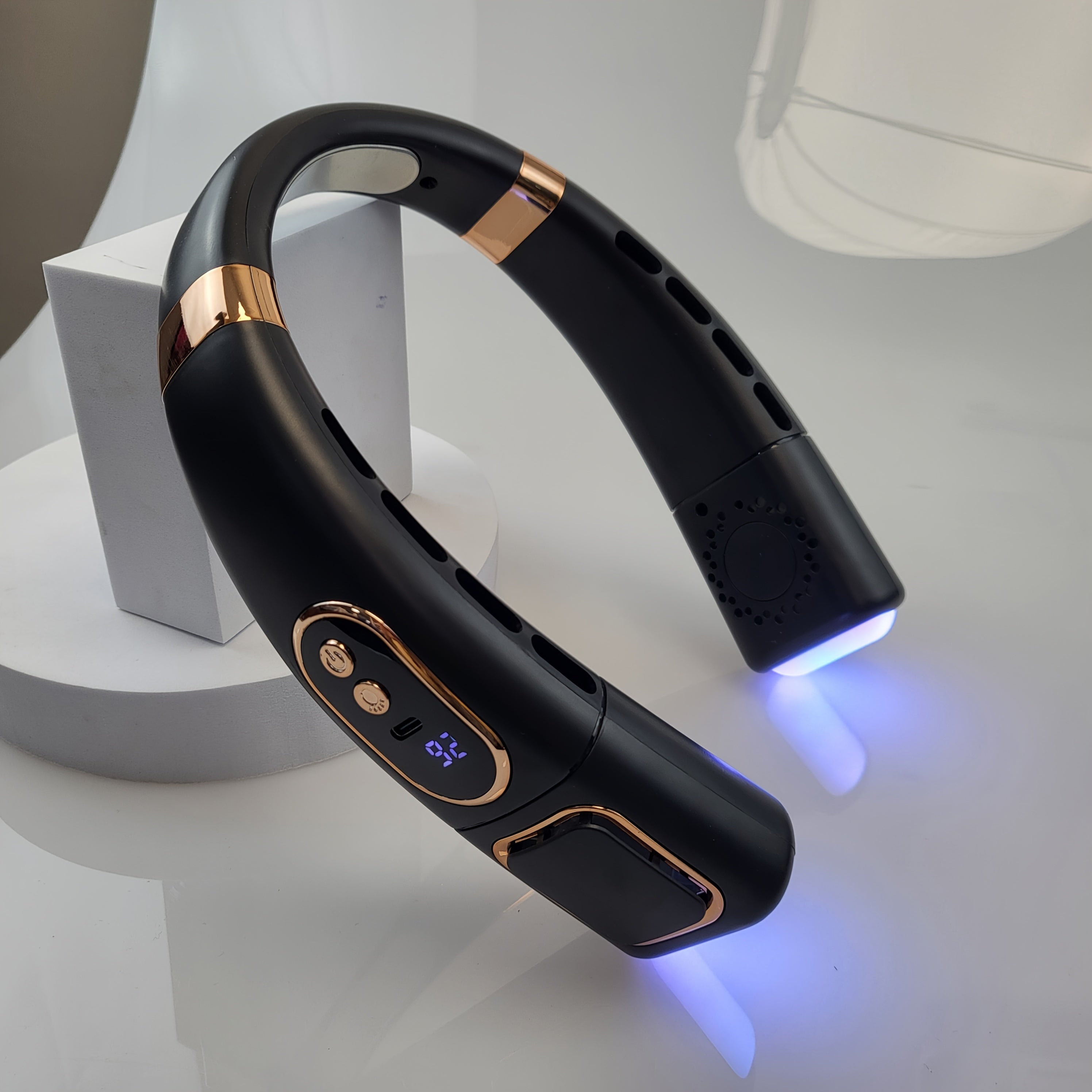 Portable Neck Fan with 5 Speeds, 360° Cooling, Rechargeable Battery