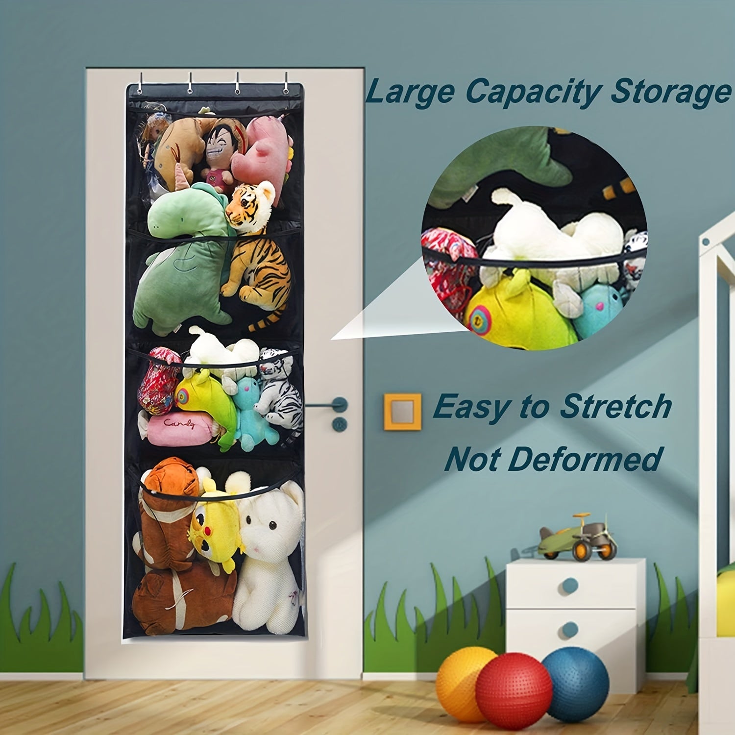 Hanging Stuffed Animal Storage Organizer Bag Breathable Mesh for Bedroom Closet
