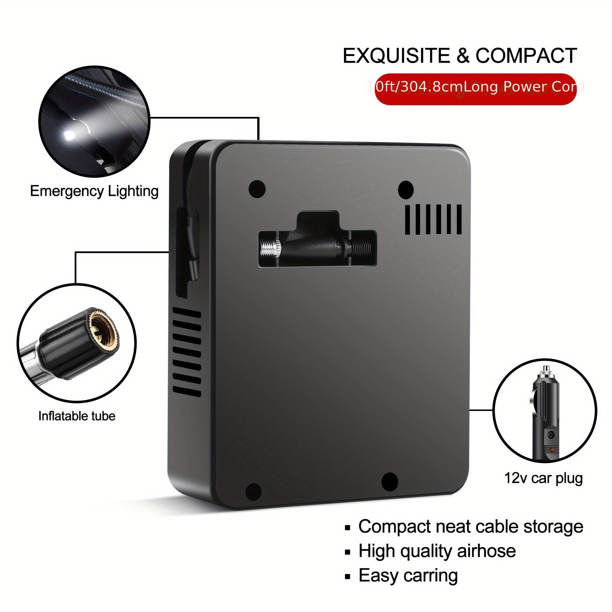 Portable Car Tire Inflator Compressor 12V DC With LED Light for Car Bikes