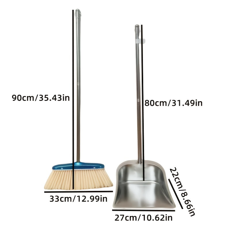 Комплект из двух предметов из нержавеющей стали: комбо веник и совок для домашней уборки, использования в общежитии или для уборки мусора
