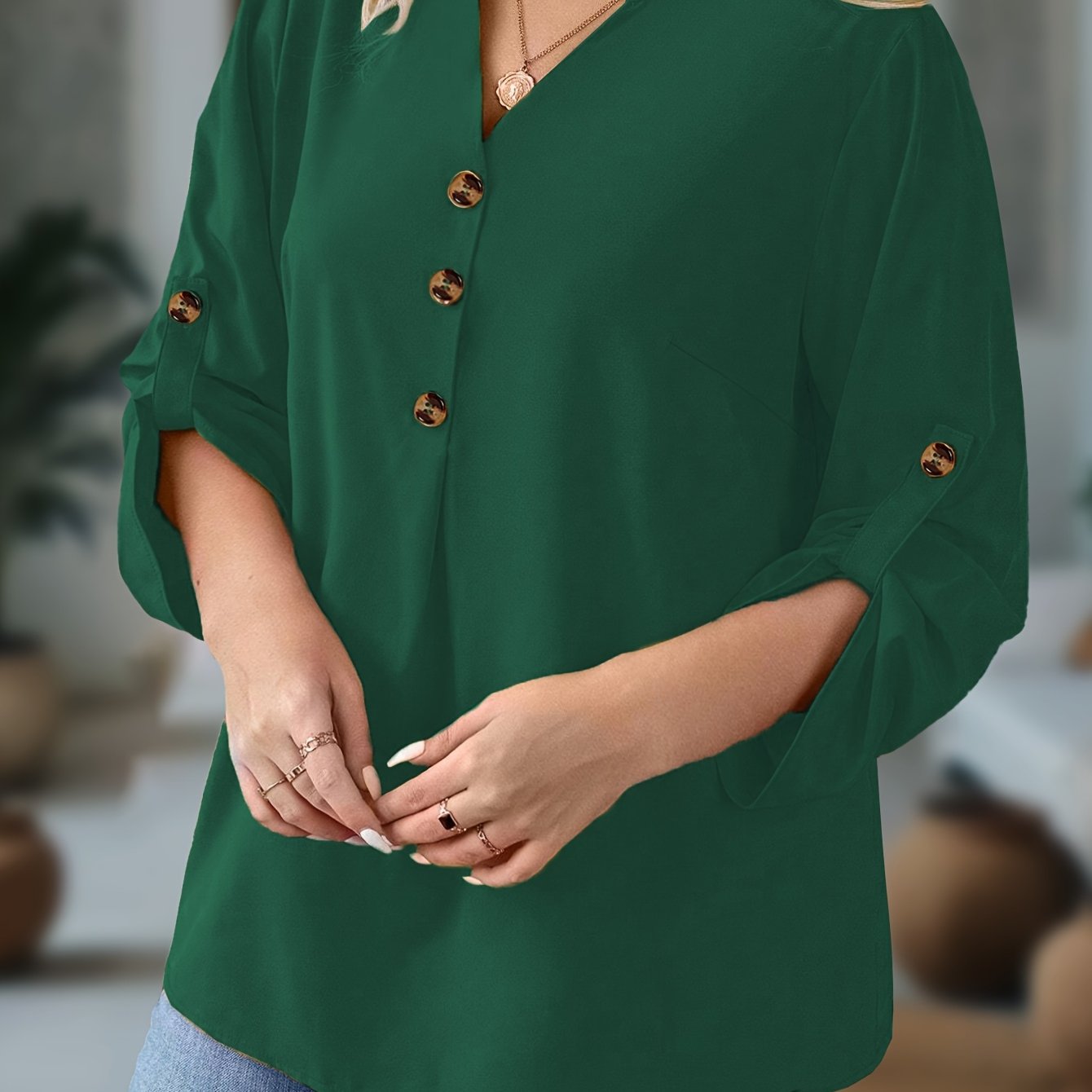 Plus o'lcham ayollar uchun V-yuqa kofta uzun qollik nafis to'liq rangli kundalik rasmiy