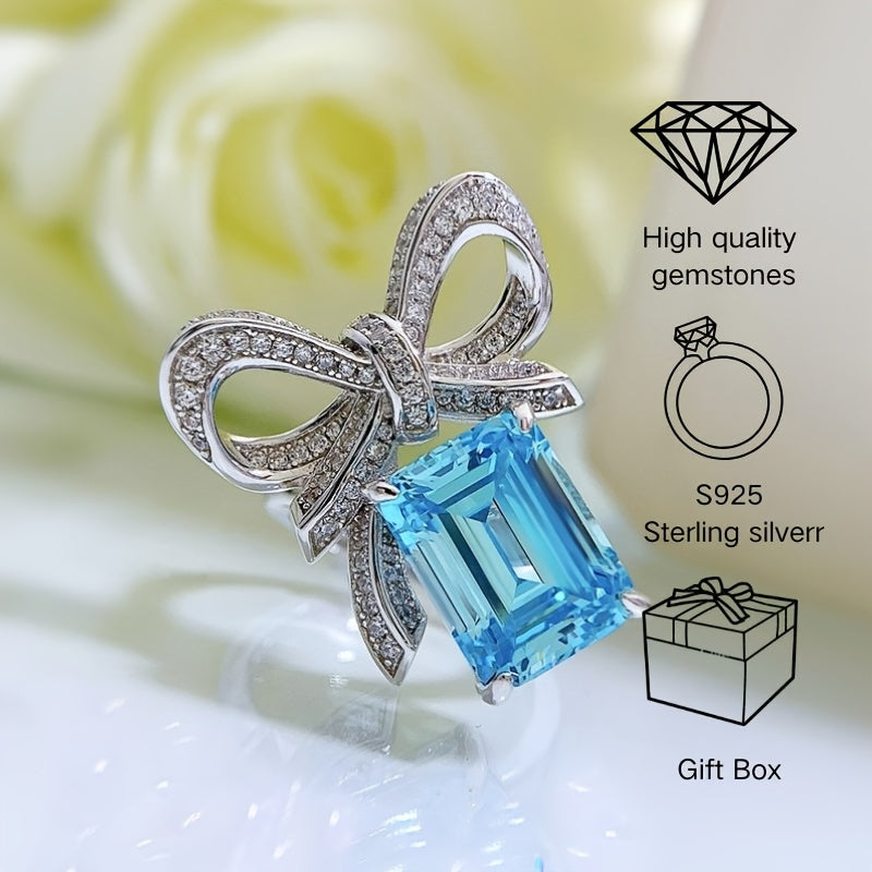 Women's Butterfly Ring with Aquamarine 9x12 Silver Gift Box