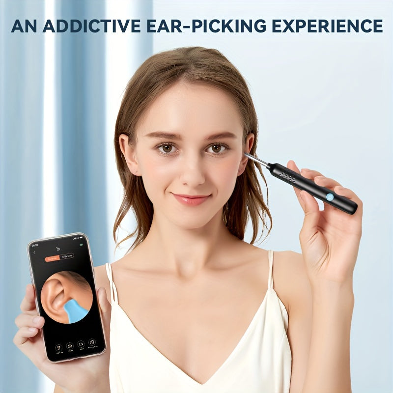 Kit de extracción de cera con otoscopio HD, recargable por USB, alimentado por batería, cámara intraural, negro