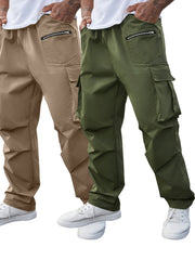 Men's Plus Size Cargo Pants Solid Color Casual Regular Fit Polyester Set of Two
