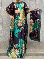 Plus Size Floral Print Maxi Kaftan Dress Short Sleeve Summer Beach Coverup