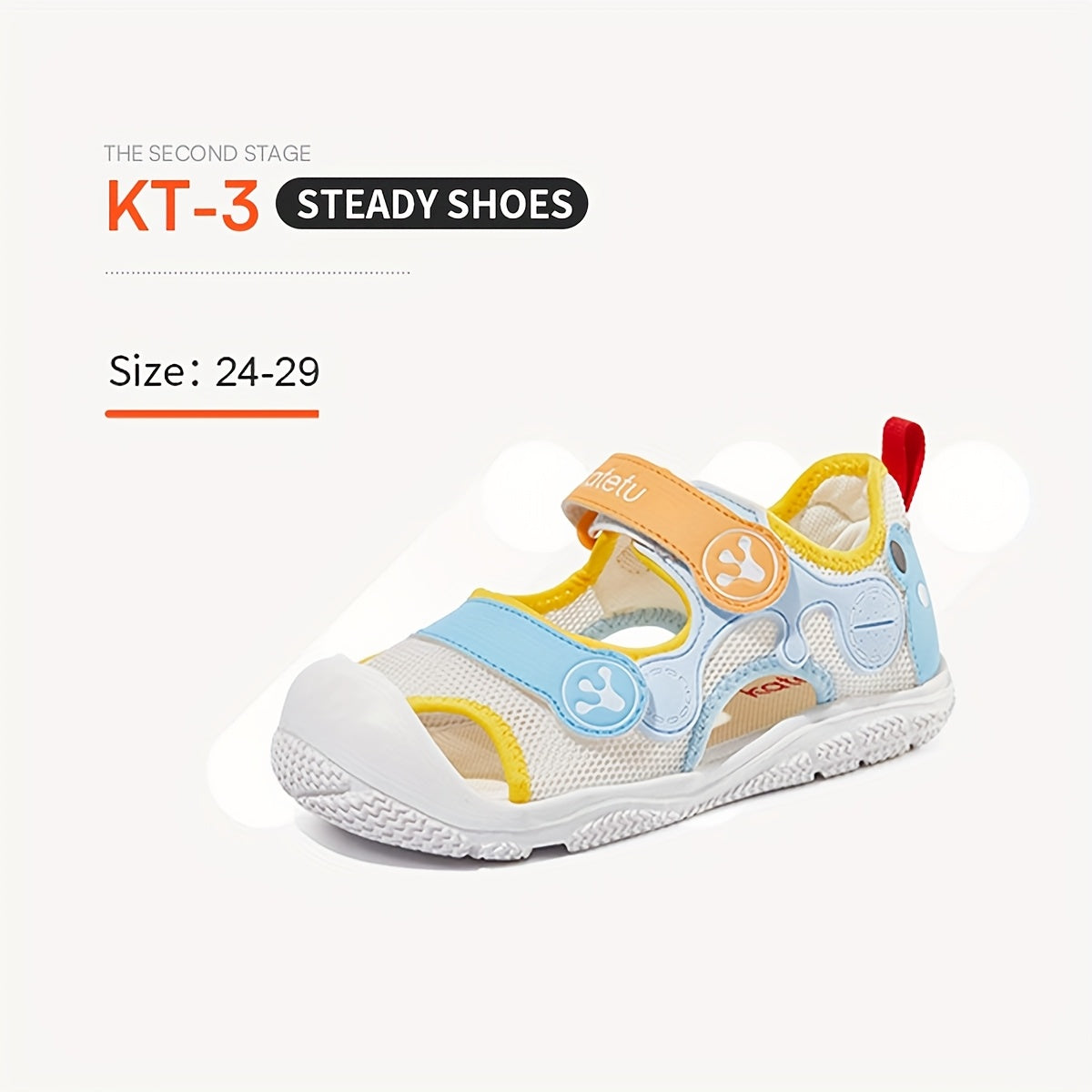 Bolalar uchun yengil, sirpanmaydigan taglikka ega va ichki va tashqi o'yinlar uchun nafas oladigan to'r dizayni bilan mo'ylovga qarshi sandallar.