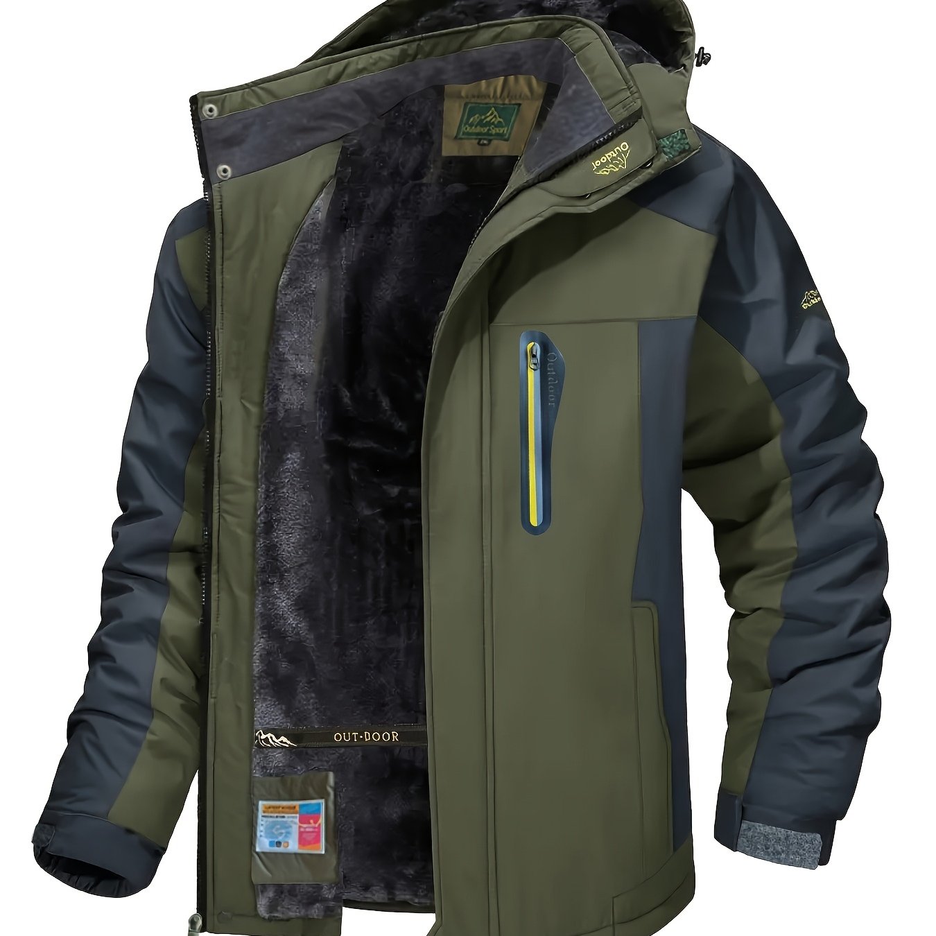 Men's Waterproof Hooded Jacket with Fleece Lining for Skiing Snowboarding Hiking