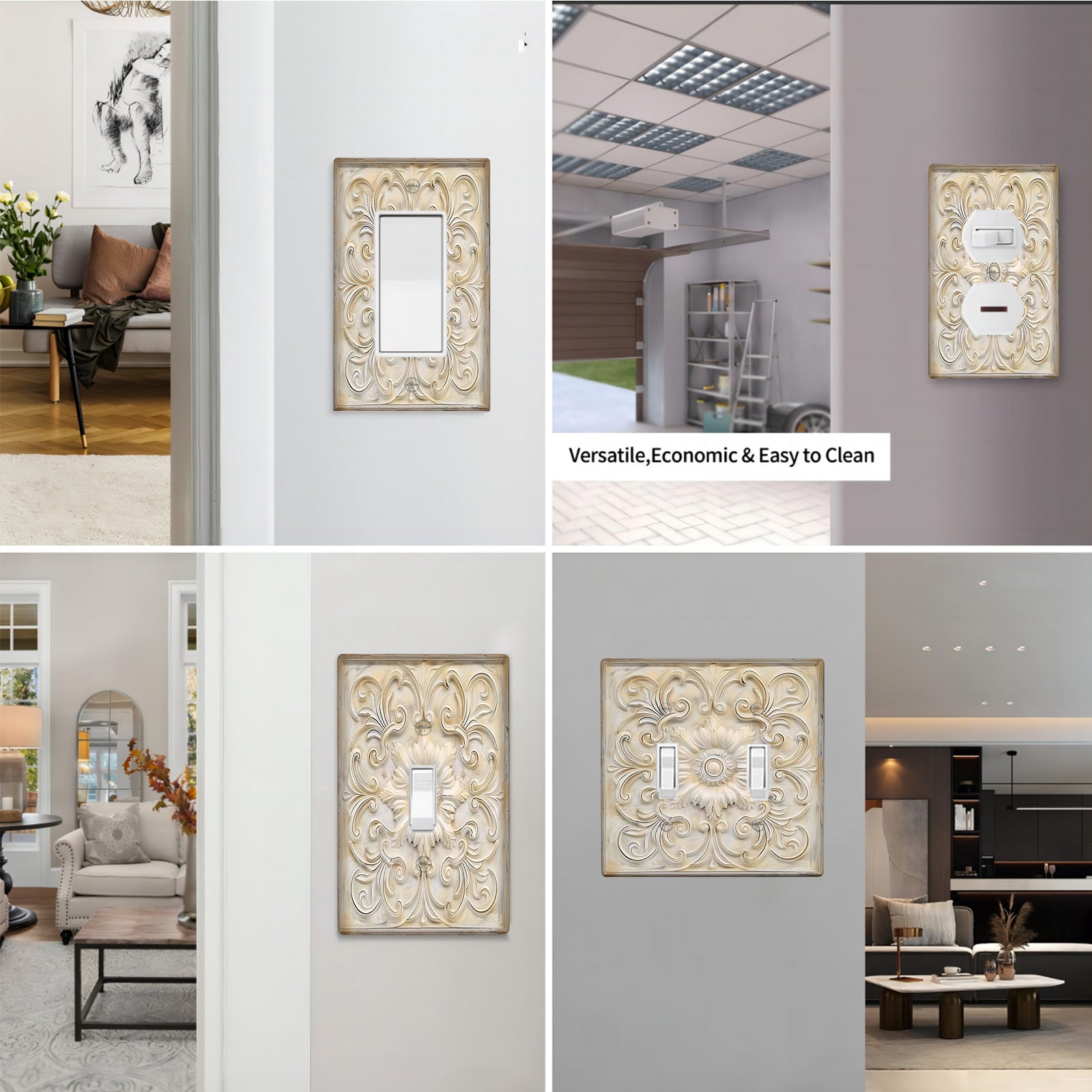 1 dona IVORY Frantsuz naqshidagi dekorativ yorug'lik kalit qopqog'i uchun, 1-gang/2-gang devor plitkasi - Yotoqxona va oshxona uchun san'atli uy dekoratsiyasi, kalit qopqog'iga san'atiy tuyg'u qo'shadi.