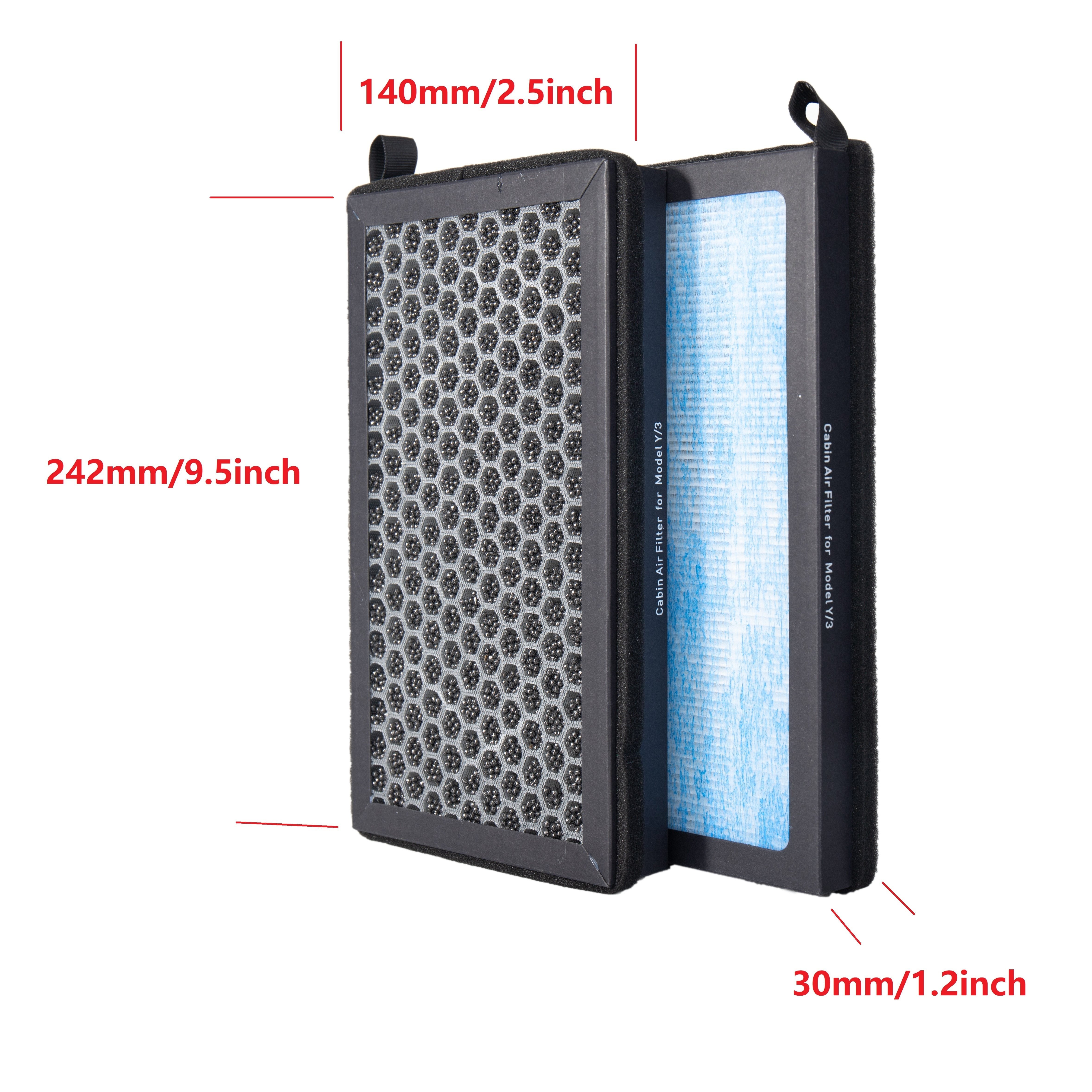 2 Pack HEPA Air Filter with Activated Carbon for Tesla Model 3 and Y