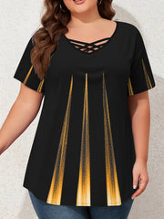 Women's Plus Size Short Sleeve T-Shirt Black Orange Glitter Open Back