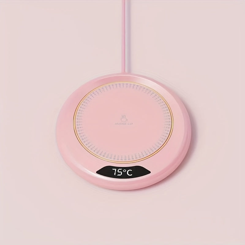 Posavasos con calefacción USB para café y leche blanco con borde dorado, temperatura ajustable