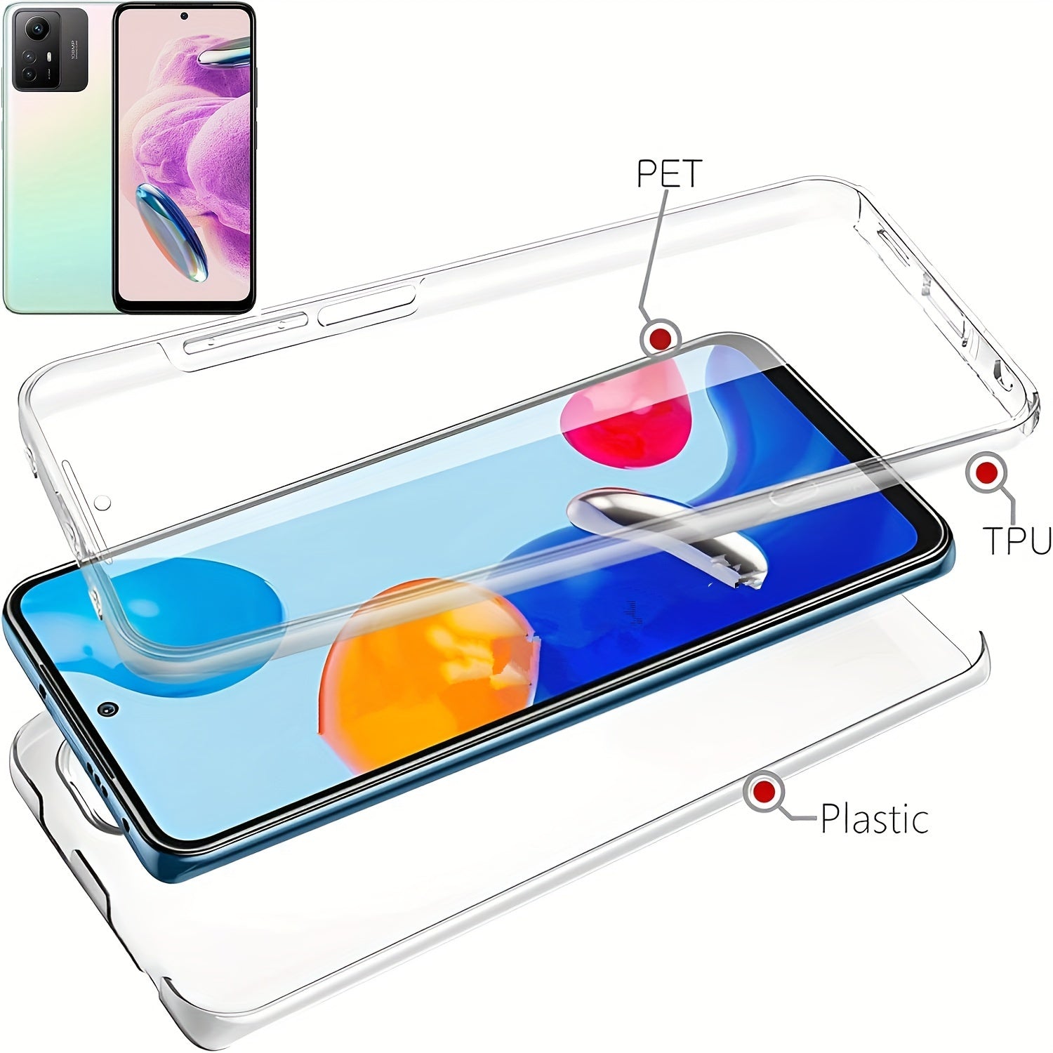 360 Full Body Phone Case for Xiaomi Models with Double Transparent Cover and Screen Protector