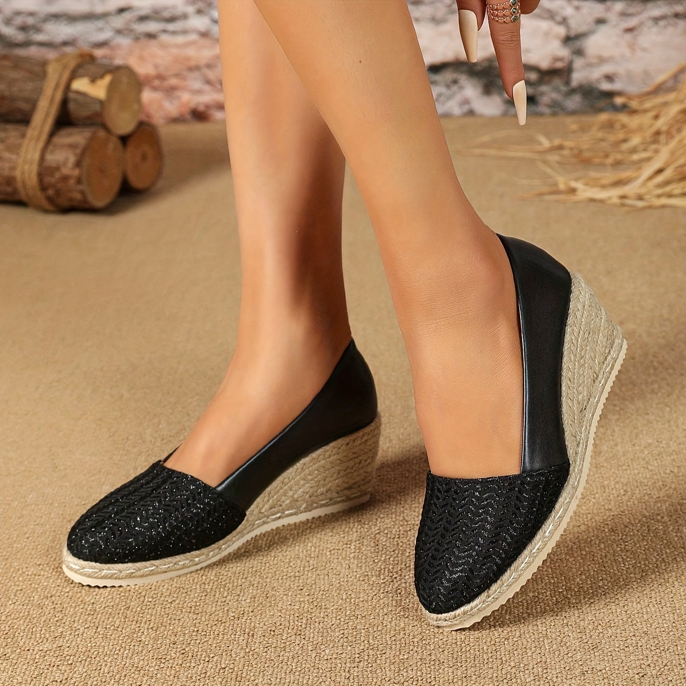 Women’s Casual Striped Wedge Heels with Spike Embellishments Synthetic Platform Shoes