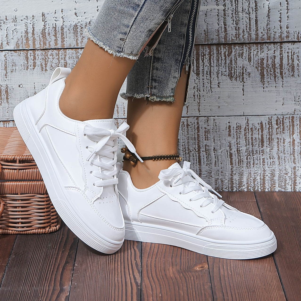 Girls White Casual Sneakers with Non-Slip Rubber Sole and Breathable Fabric Lining