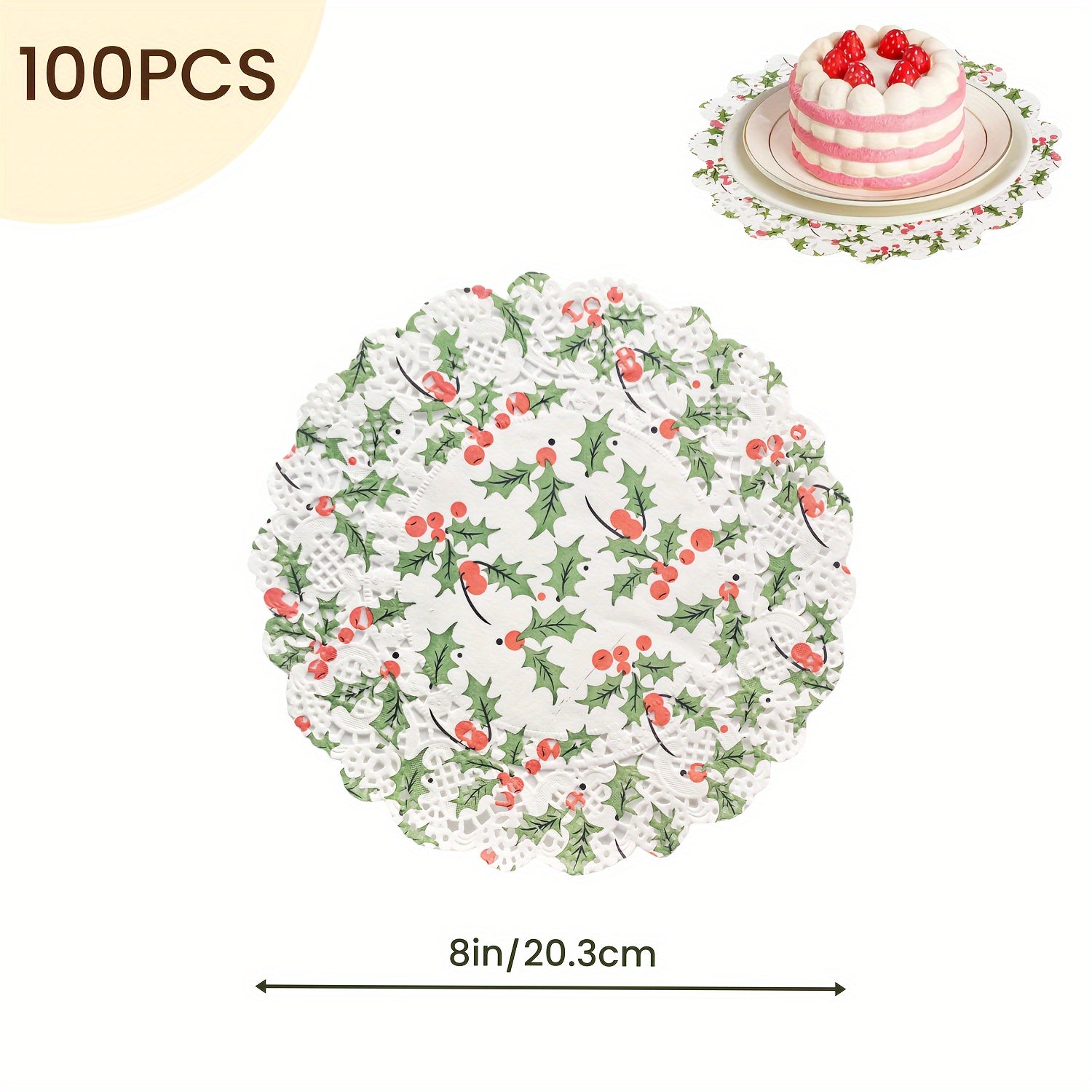 Paquete de 100 servilletas de encaje de papel navideño desechables para alimentos de calidad alimentaria para bodas, cumpleaños y pasteles