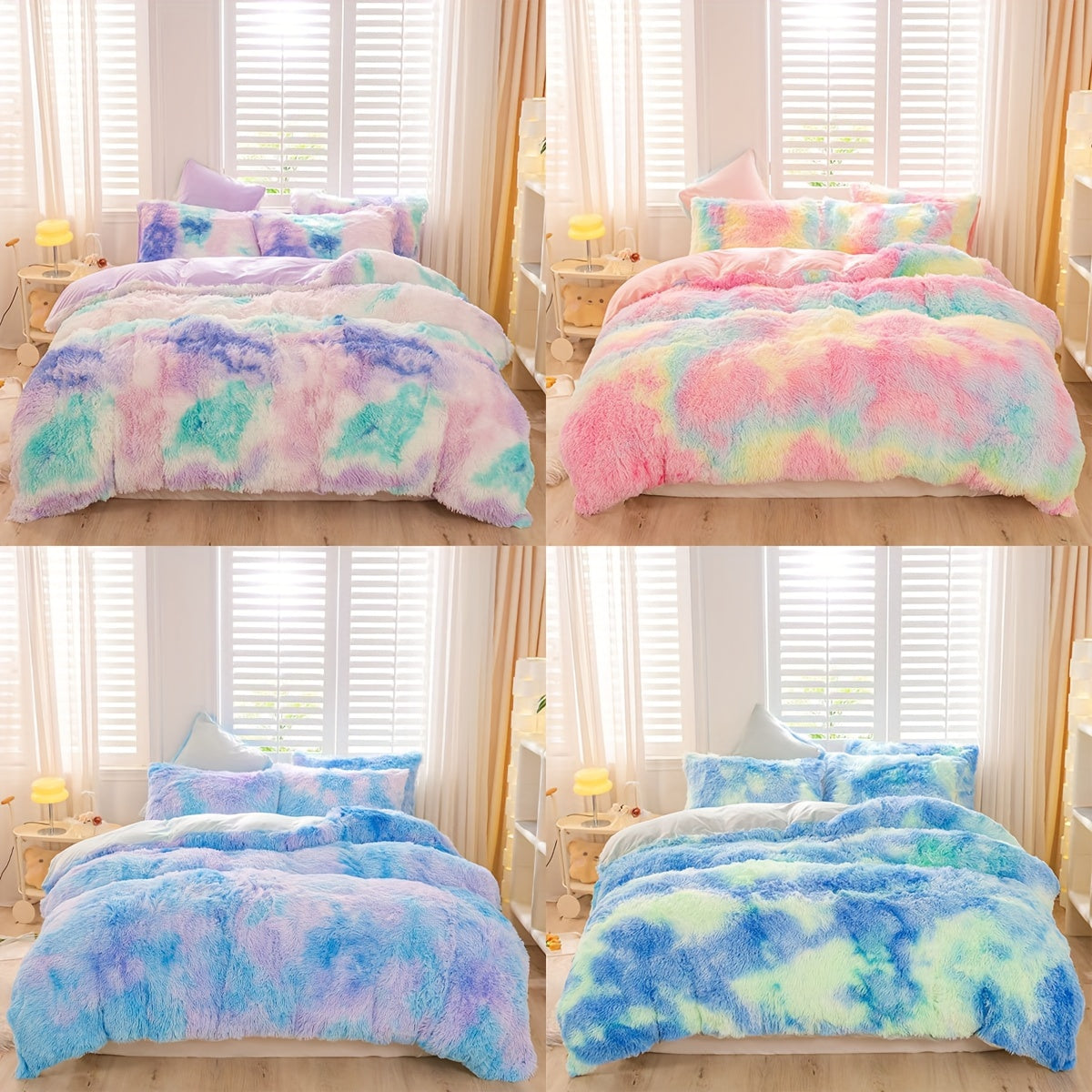 Y2K Tie Dye Plush Duvet Cover Set Includes 1 Duvet Cover and 2 Pillowcases Soft Warm Bedding