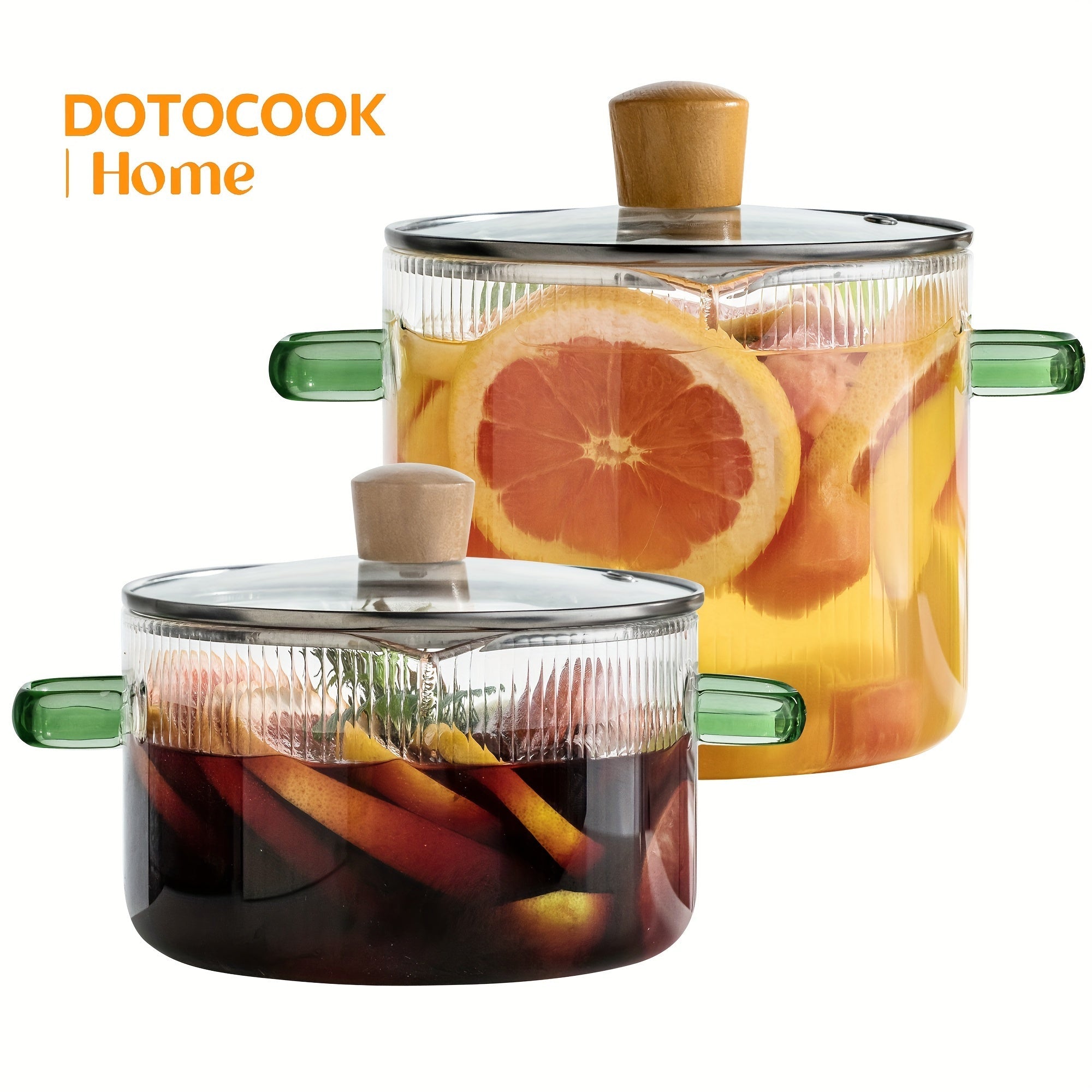 Set of 2 Glass Cooking Pots with Lids 1.8L & 2.3L Dishwasher Safe Sauce Pans for Soup Pasta