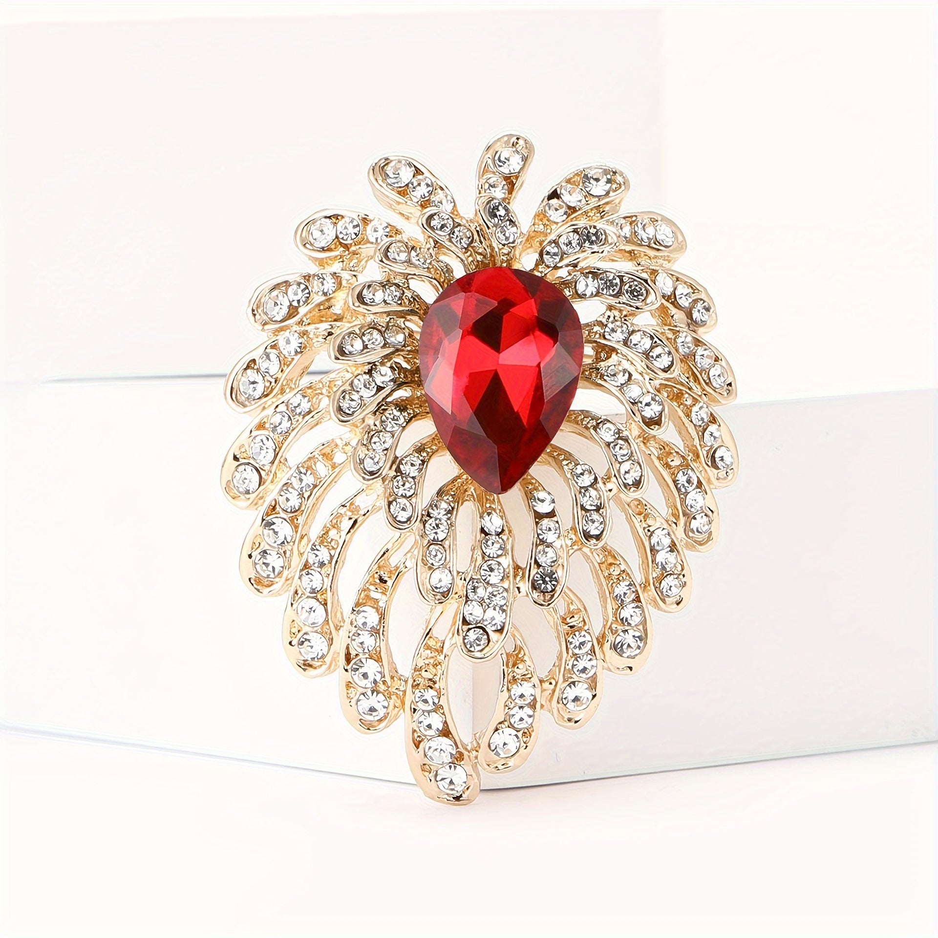 Women’s Heart-Shaped Alloy Brooch with Rhinestone Tassel Fireworks for Suits and Cardigans