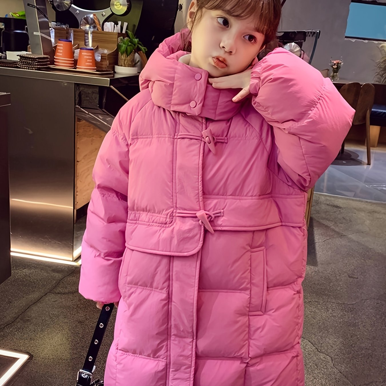 Girls Winter Coat 2024 Knee-Length Puffer Hooded Waterproof Casual Loose Fit