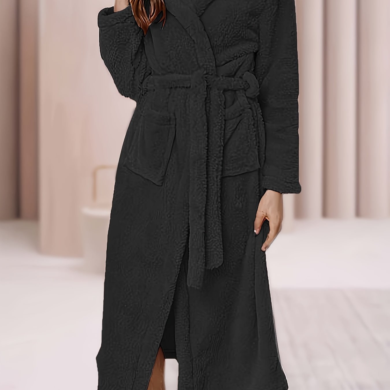 Plus Size Women's Fleece Long Sleeve Hooded Nightgown Lounge Robe for Fall Winter