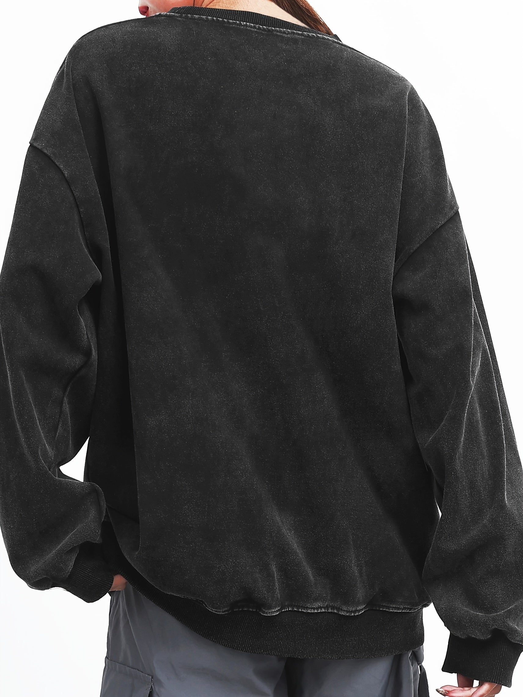 Sudadera de algodón de peso pesado para mujer, lavado vintage, de cuello redondo, pulóver