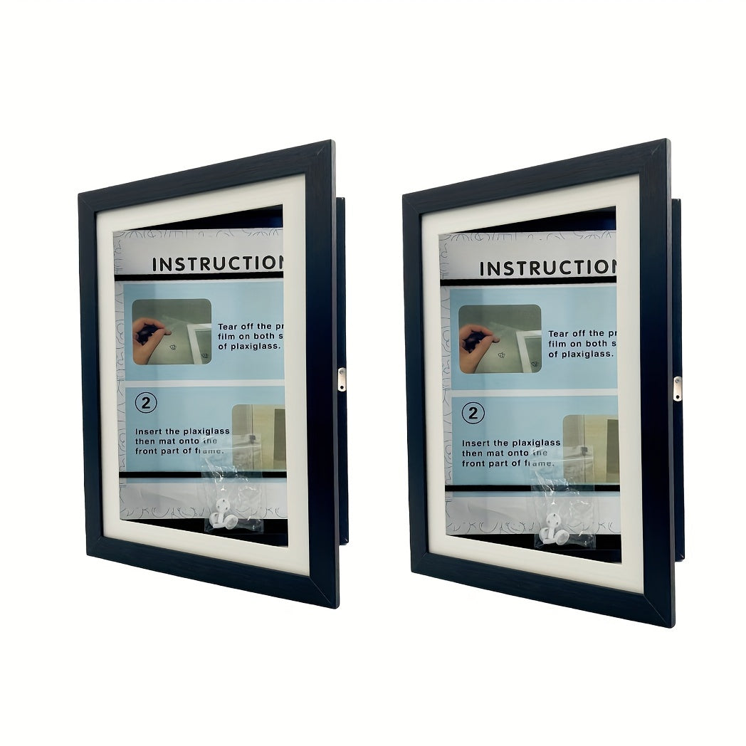Two Art Frames for Interchangeable Artwork Display Horizontal Vertical Front Opening with or without Mat