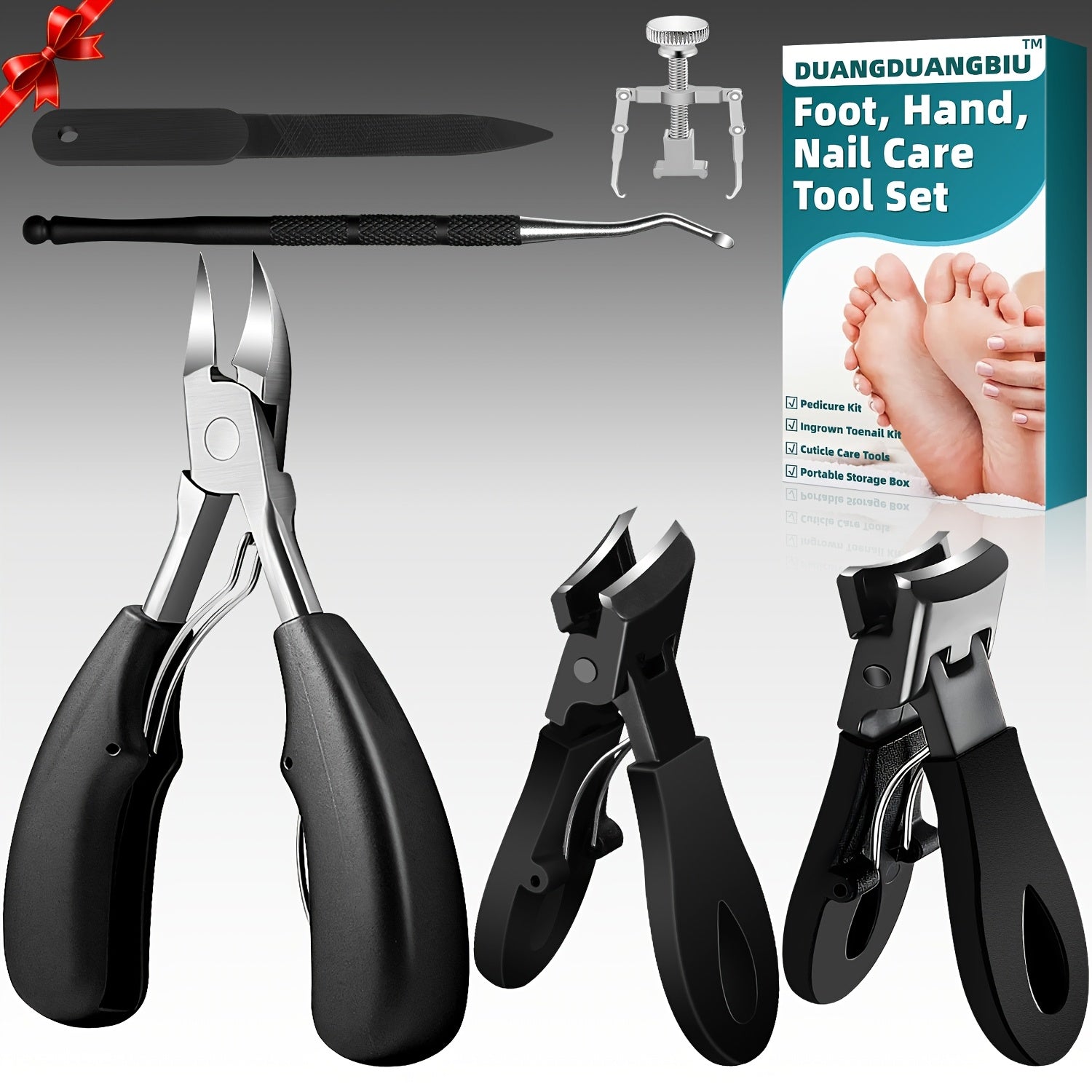 6pcs Ingrown Toenail Care Kit with Wide Jaw Clippers for Thick Nails and Pedicure Tools
