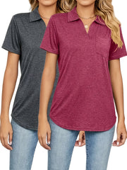 Women's Plus-Size Polo Shirts Set with Pockets Short-Sleeve Casual T-Shirts