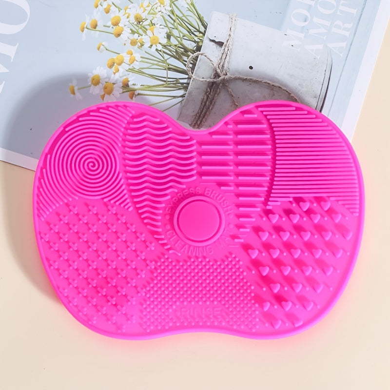 Unisex Silicone Makeup Brush Cleaning Mat Apple-Shaped Wash Pad Portable
