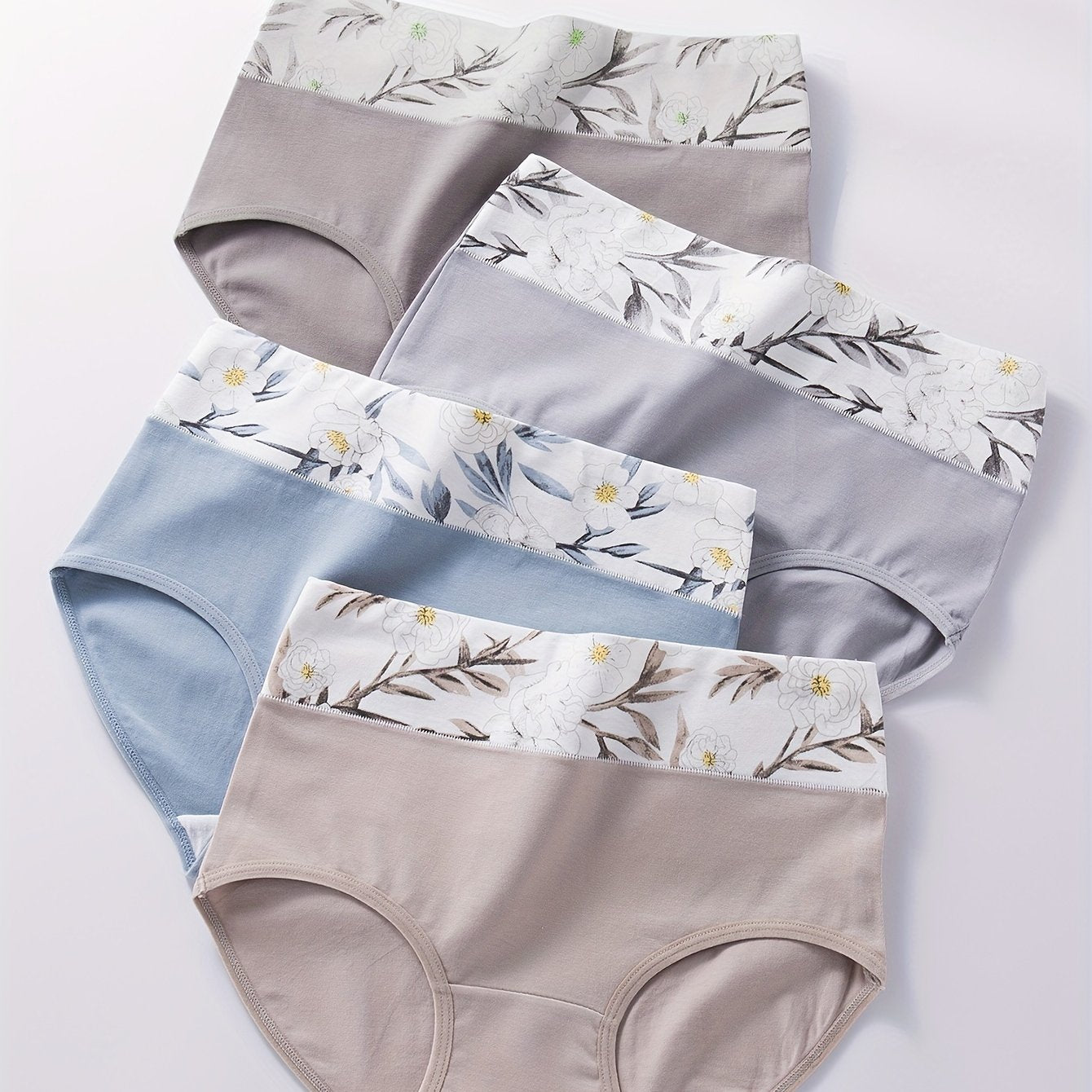 Rangli blokli gullar printi bilan tikilgan briflar - Qulay, nafas oladigan, cho'ziluvchan ayollar ichki kiyimlari