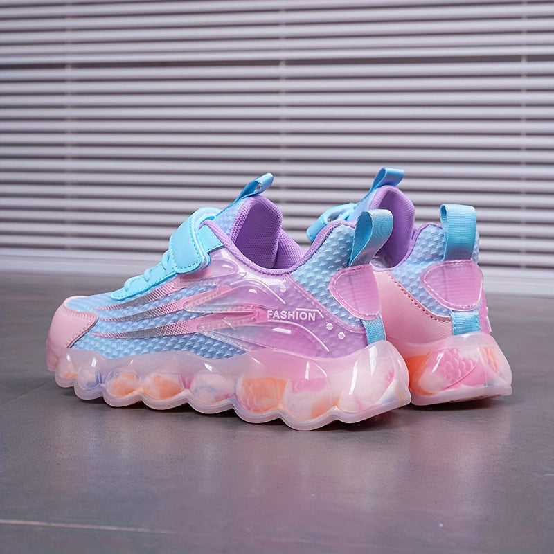 Ayollar uchun zamonaviy pushti to'rli yugurish poyabzallari, shaffof havo yostiqli taglik bilan, tasodifiy va sport kiyimlari uchun mukammal.