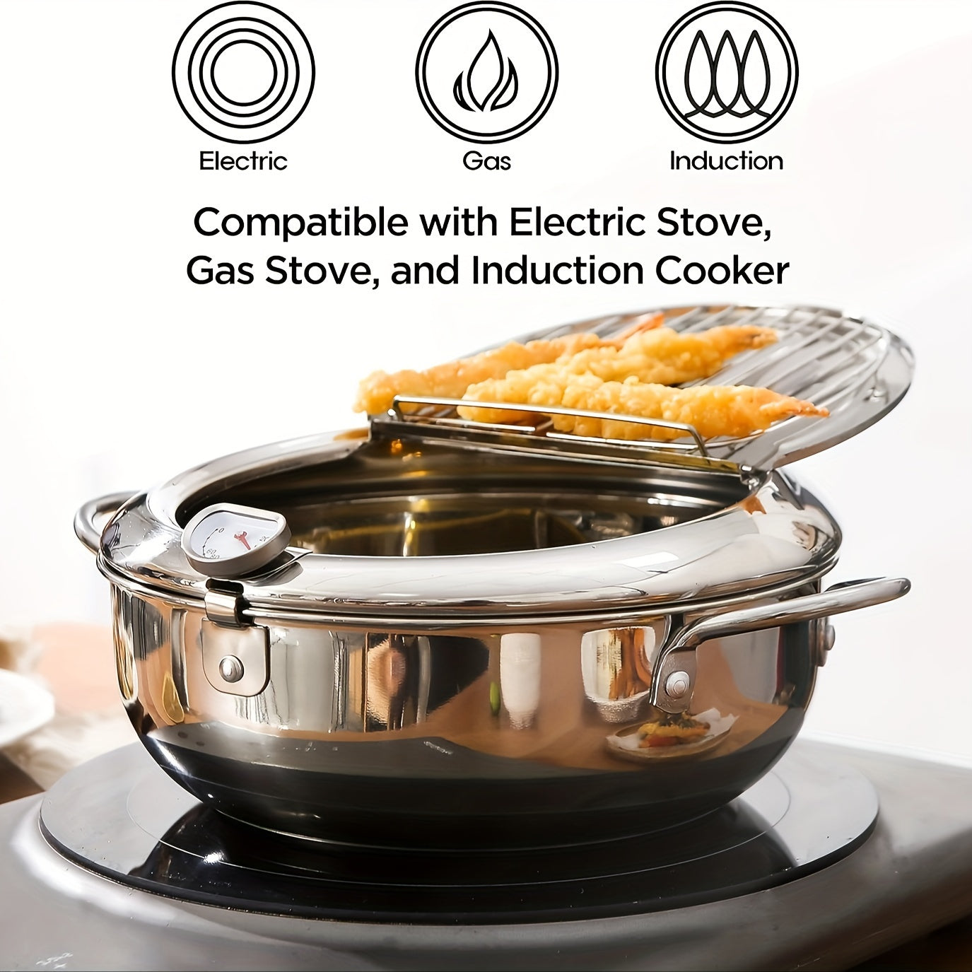 SENBOWE Mini Deep Fryer with Thermometer, 304 Stainless Steel, Tempura, Chips, Fish va Chicken uchun mukammal