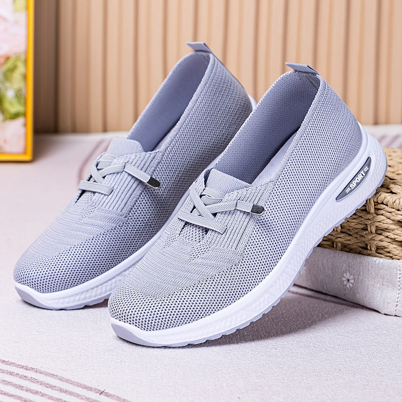 Women's Blue Slip-On Sneakers Breathable Fabric Casual Low Top