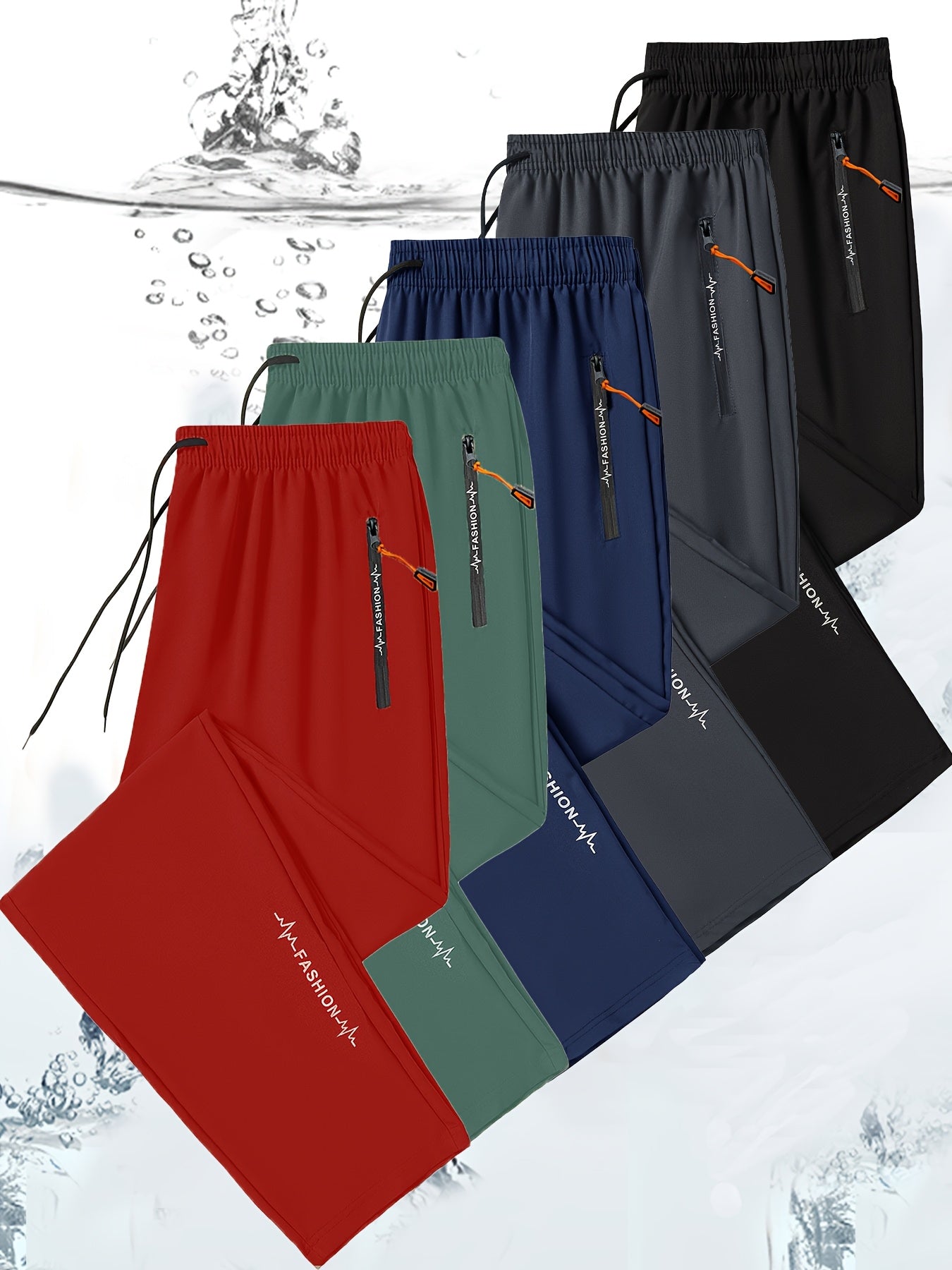 Men's Casual Sweatpants with Zipper Pocket Lightweight Polyester Drawstring Waist Athletic Sport Style Set of 5
