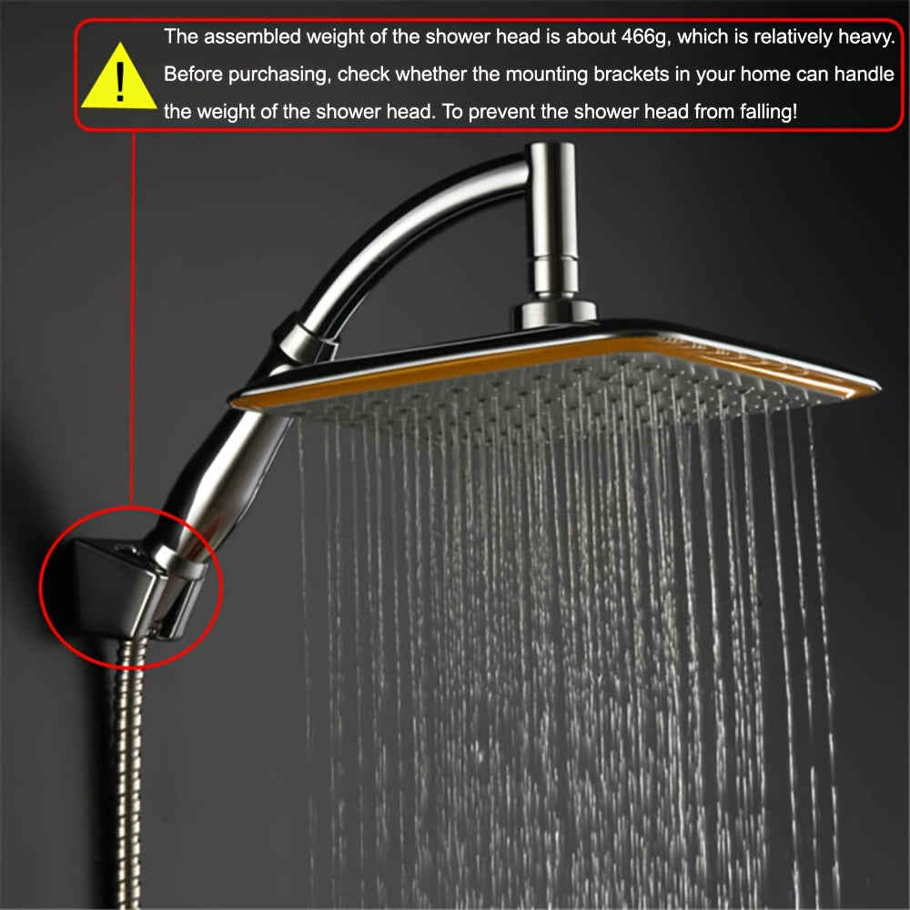 22.86 cm Chrome ABS Rainfall Shower Head Water-Saving Handheld Extension Arm Bathroom