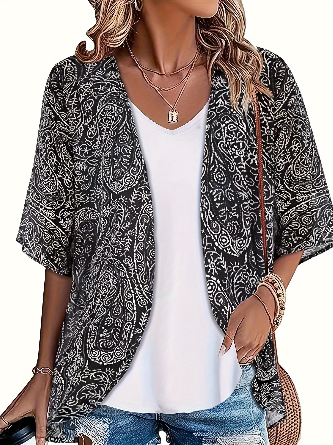 Women's Plus Size Chiffon Floral Cardigan Beach Cover Up Casual Kimono
