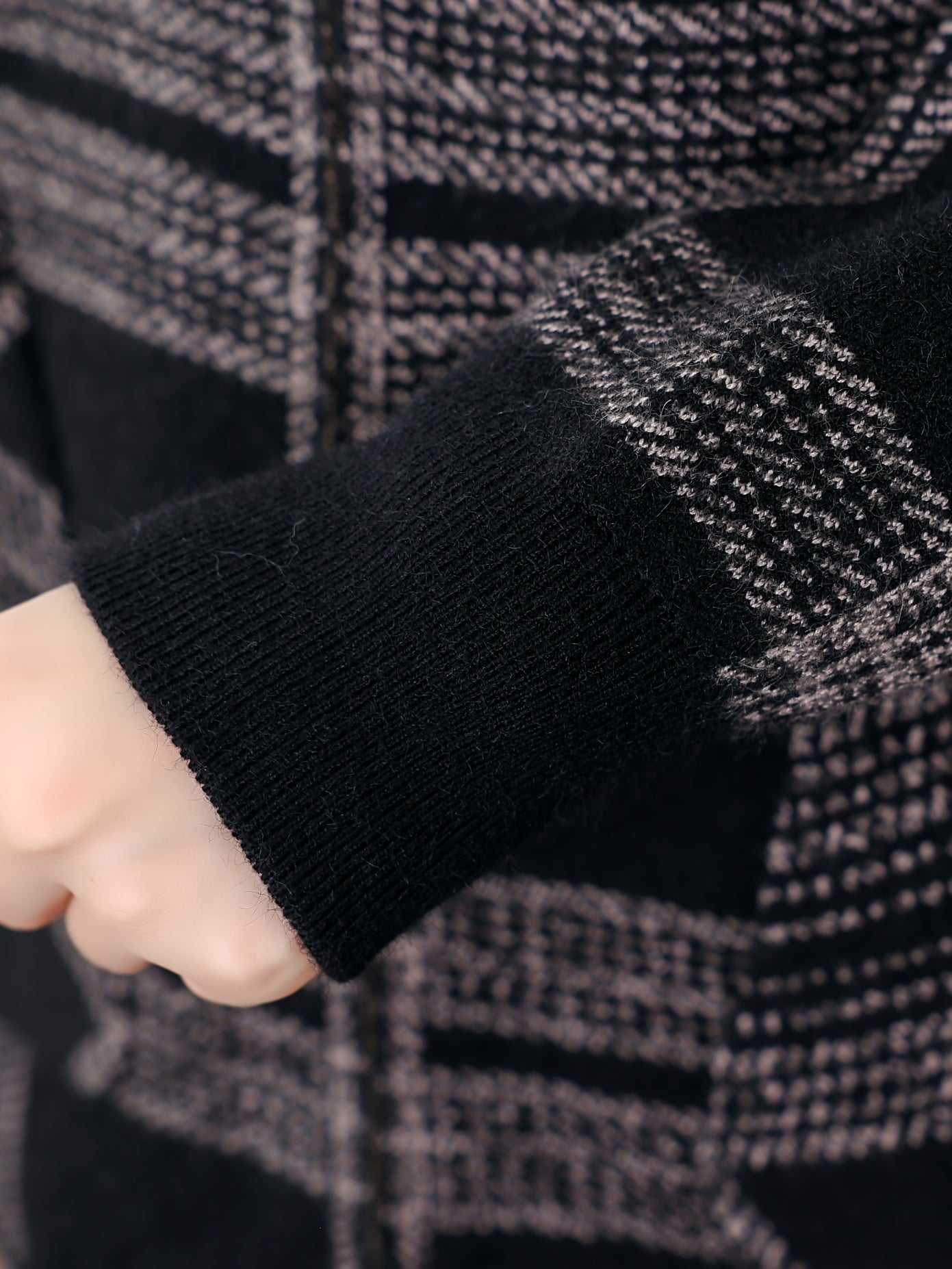 Women's Casual Plaid Hoodie Jacket Long Sleeve Spring Fall Black White Polyester Blend Loose Fit